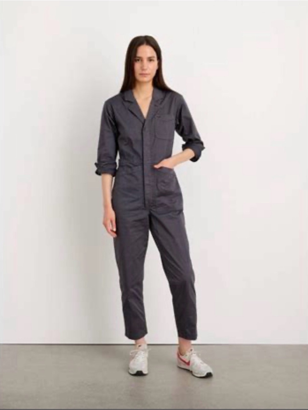 Tailored Zip-Front Jumpsuit in Charcoal Gray